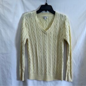 Croft & Barrow Cable Knit V Neck Pullover Sweater 100% Cotton Lemon Yellow Sz S